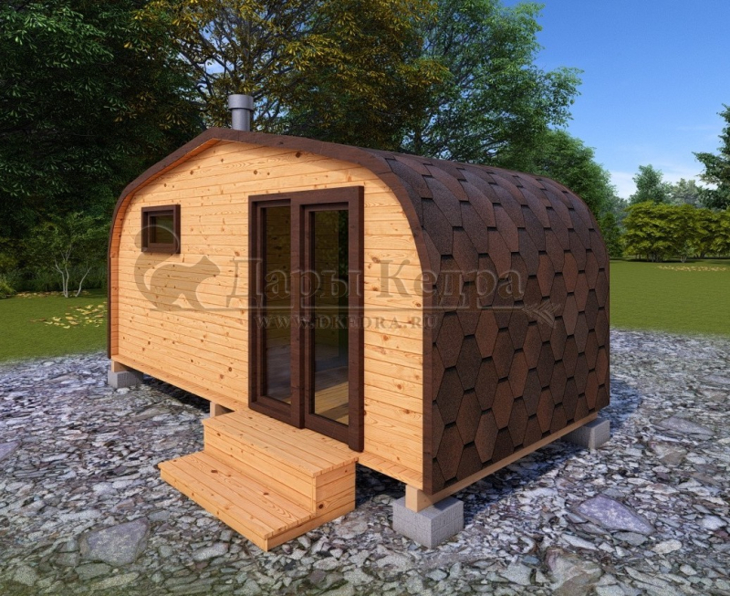Баня «Викинг» из кедра 5х2,35 м с боковым входом Баня «Викинг» из кедра 5х2,35 м с боковым входом